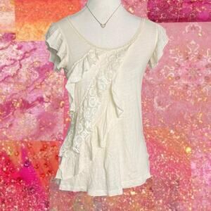 Kenar Cream Ruffle Tiered Full Length Cottage Core Boho Whimsy Y2K Size Small